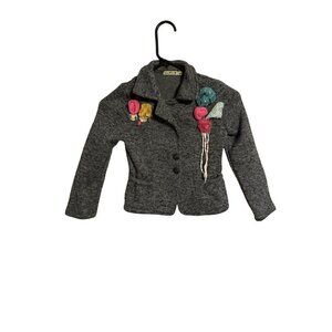 Little Mass Girls Heather Gray Button-Up Jacket W/ Floral Embellishments Size 6X